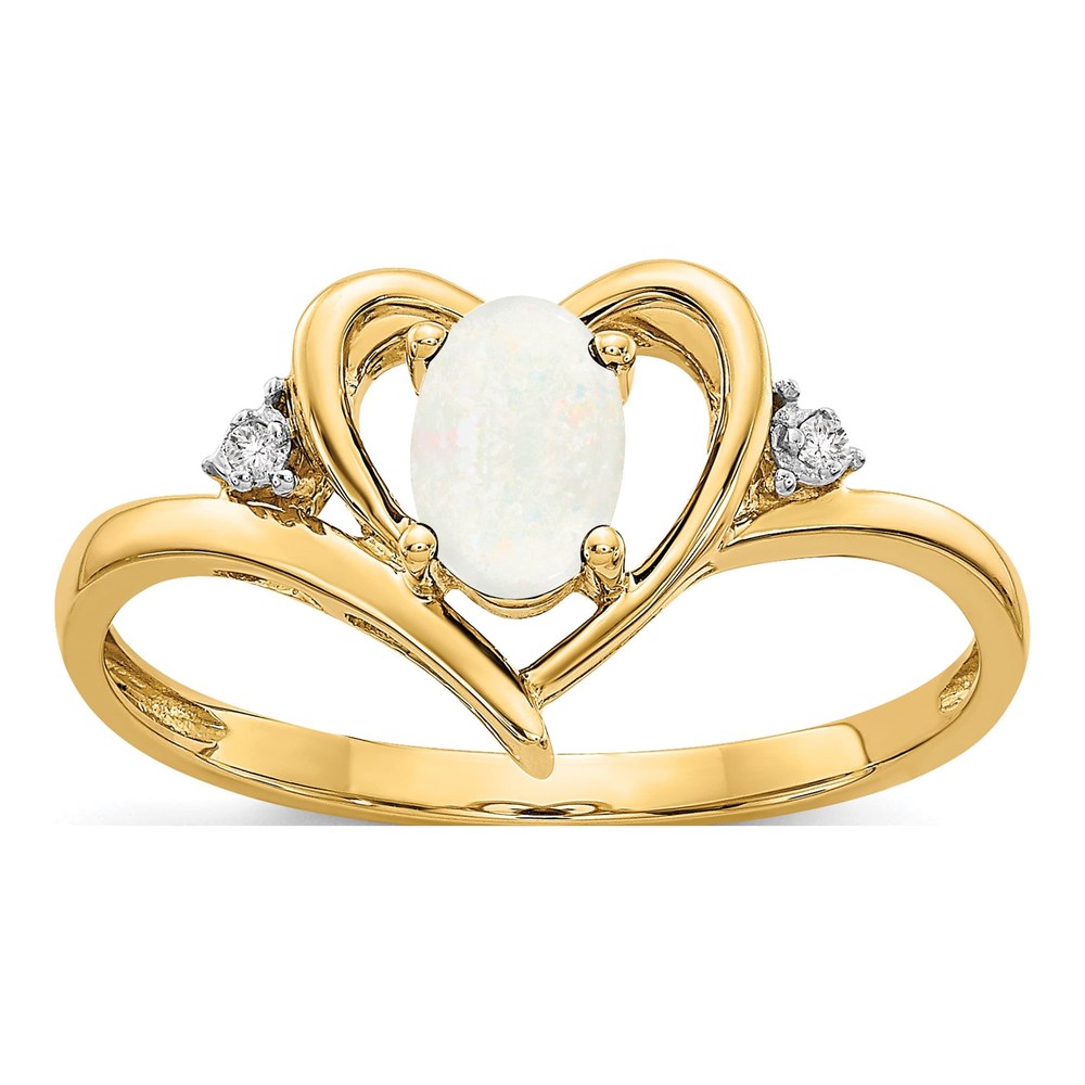 14K Yellow Gold Opal & Diamond October Heart Ring