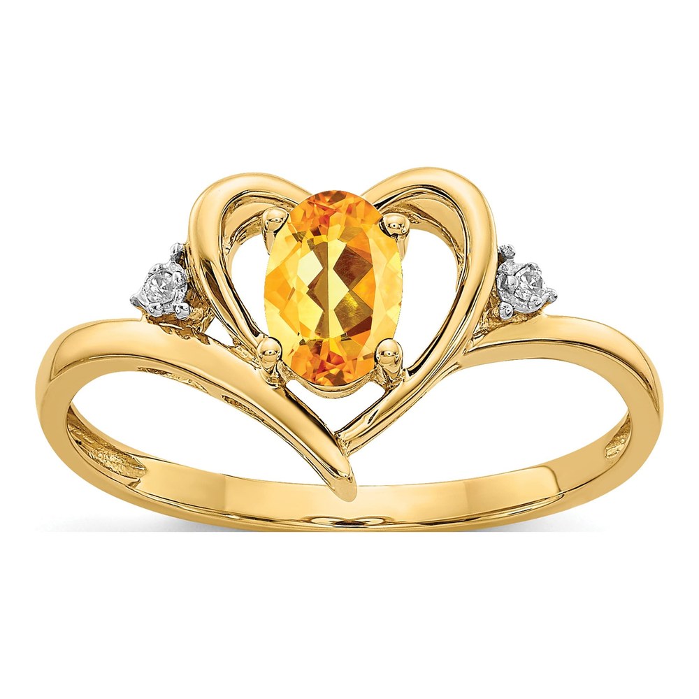 14K Yellow Gold Citrine & Diamond Heart Ring