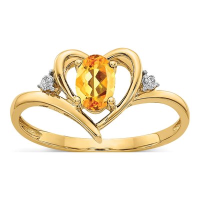 14K Yellow Gold Citrine & Diamond Heart Ring