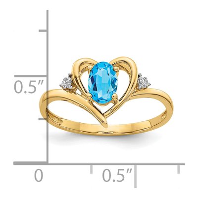 14K Yellow Gold Swiss Blue Topaz & Diamond Heart Ring – view 3