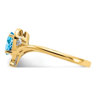 14K Yellow Gold Swiss Blue Topaz & Diamond Heart Ring – view 4