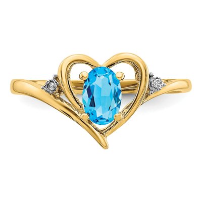 14K Yellow Gold Swiss Blue Topaz & Diamond Heart Ring – view 5