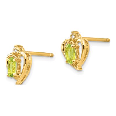 14K Yellow Gold Oval Peridot & Diamond Heart Stud Earrings – view 2