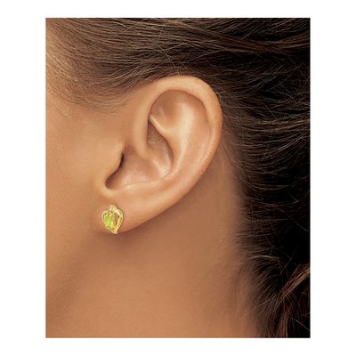 14K Yellow Gold Oval Peridot & Diamond Heart Stud Earrings – view 3