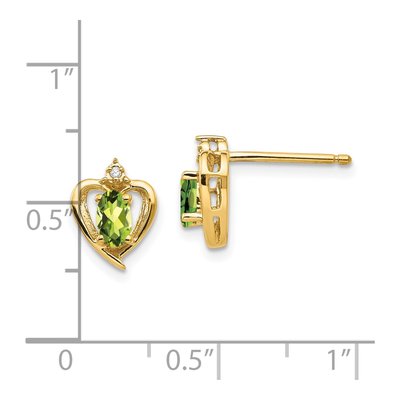 14K Yellow Gold Oval Peridot & Diamond Heart Stud Earrings – view 4