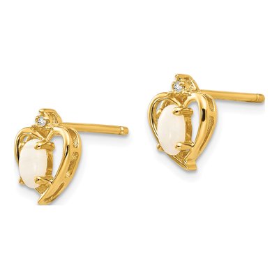 14K Yellow Gold Oval Opal & Diamond Heart Stud Earrings – view 2