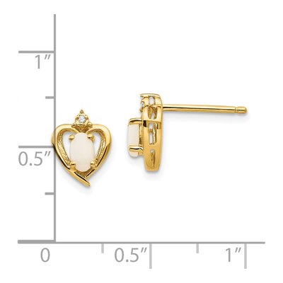 14K Yellow Gold Oval Opal & Diamond Heart Stud Earrings – view 3
