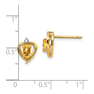 14K Yellow Gold Oval Citrine & Diamond Heart Stud Earrings – view 4