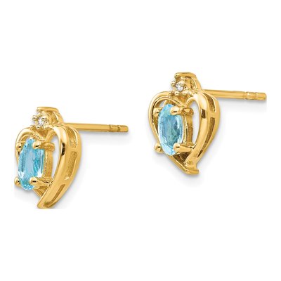 14K Yellow Gold Oval Swiss Blue Topaz & Diamond Heart Stud Earrings – view 2