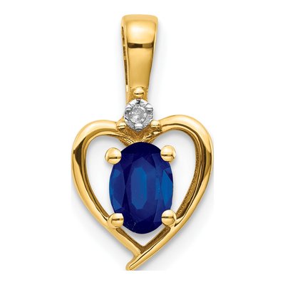 14K Yellow Gold Sapphire & Diamond Heart Pendant