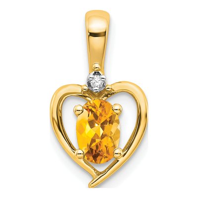 14K Yellow Gold Citrine & Diamond Heart Pendant