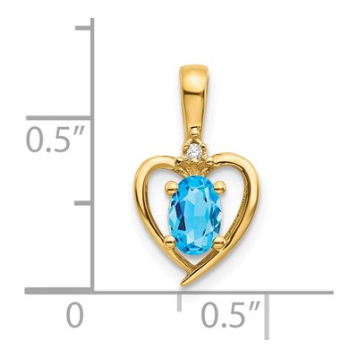 14K Yellow Gold Swiss Blue Topaz & Diamond Heart Pendant – view 3