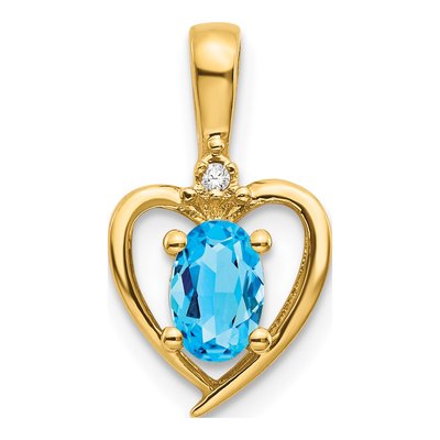 14K Yellow Gold Swiss Blue Topaz & Diamond Heart Pendant