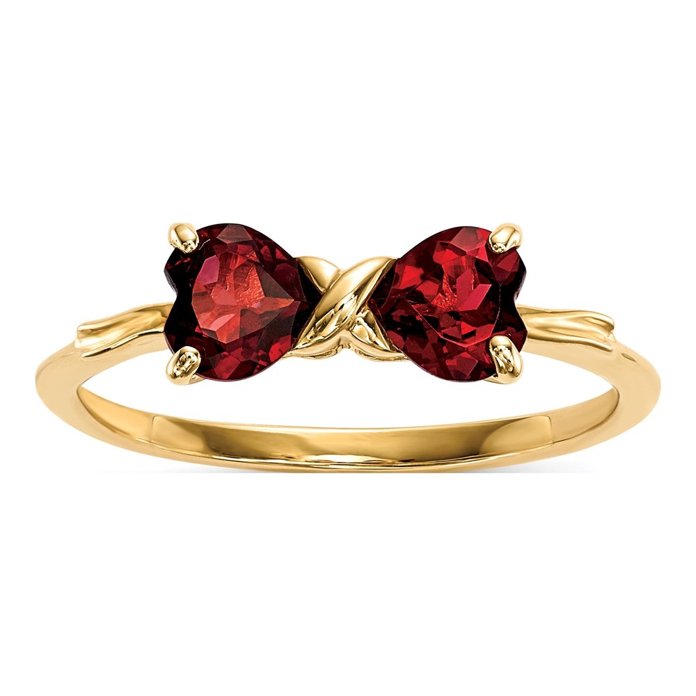 14K Yellow Gold Garnet January Bow Ring