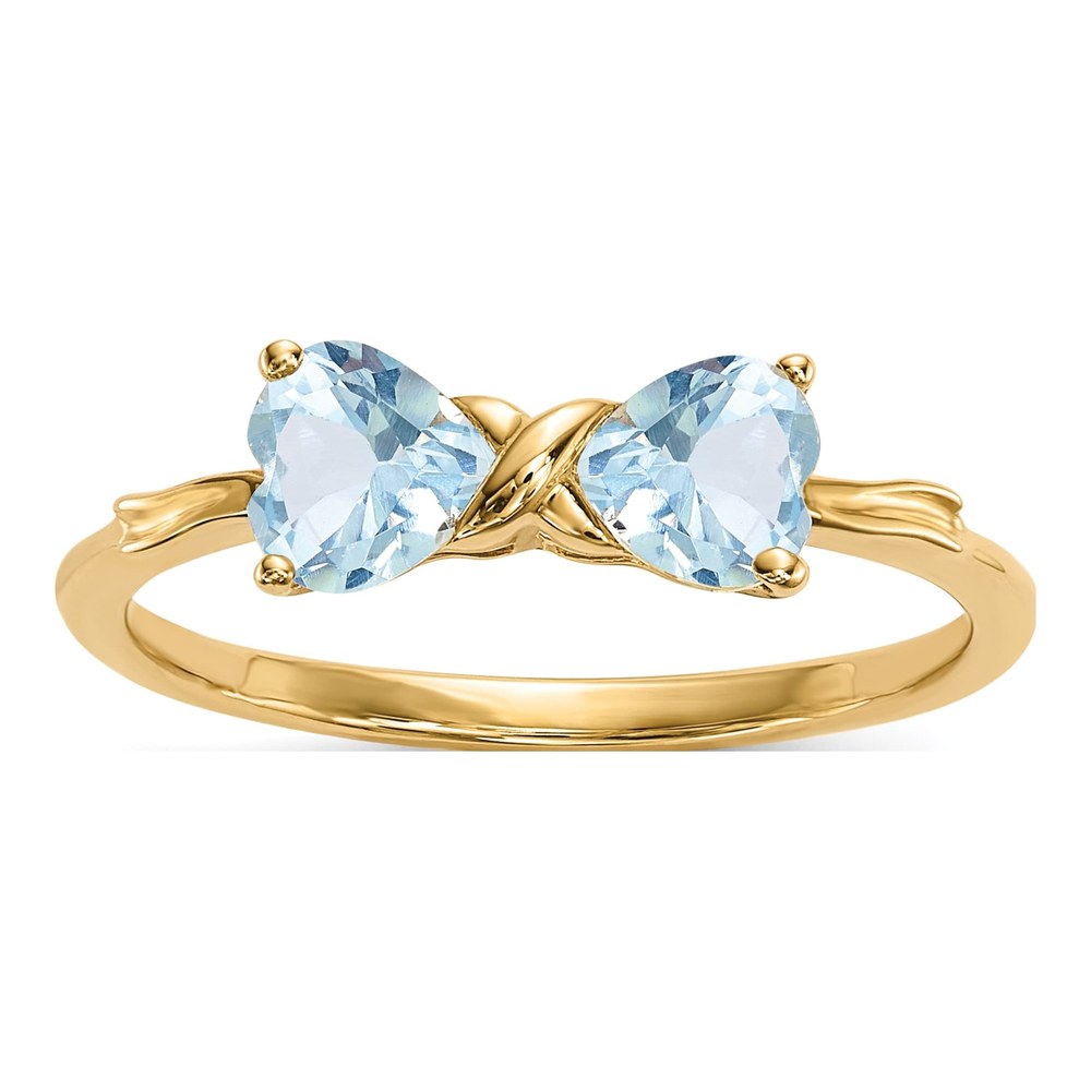 14k Yellow Gold Aquamarine Bow Ring