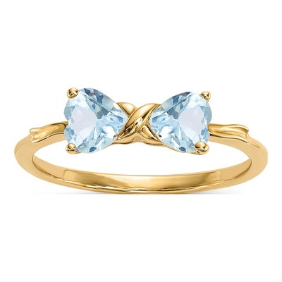 14K Yellow Gold Aquamarine Bow Ring