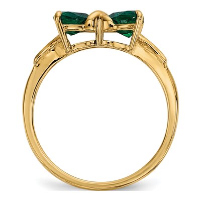 14K Yellow Gold Lab-Created Emerald Bow Ring – view 2