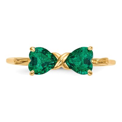 14K Yellow Gold Lab-Created Emerald Bow Ring – view 4