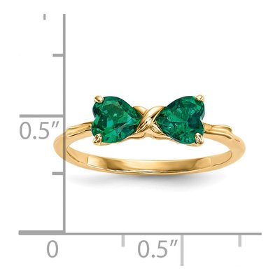 14K Yellow Gold Lab-Created Emerald Bow Ring – view 5