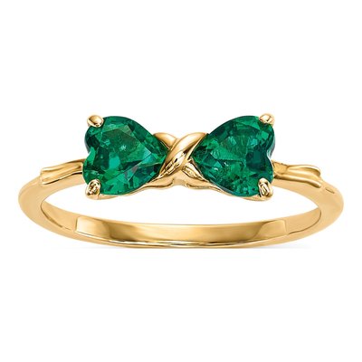 14K Yellow Gold Lab-Created Emerald Bow Ring