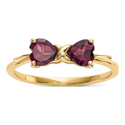 14K Yellow Gold Rhodolite Garnet Bow Ring