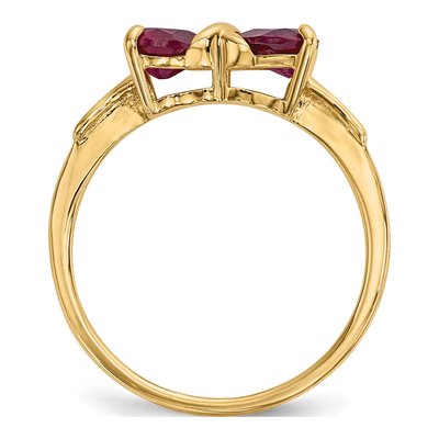 14K Yellow Gold Lab-Created Ruby Heart Bow Ring – view 2
