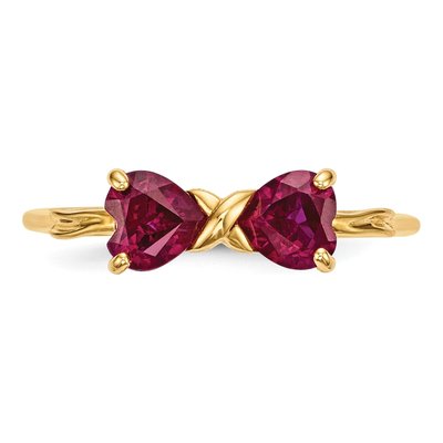 14K Yellow Gold Lab-Created Ruby Heart Bow Ring – view 4