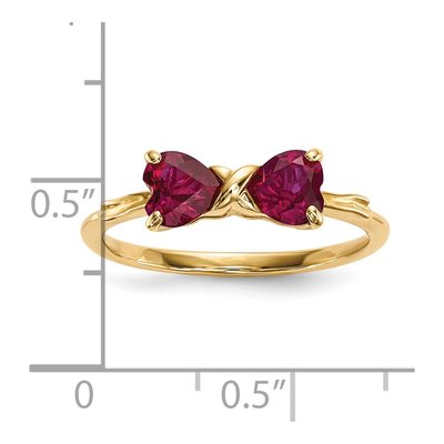 14K Yellow Gold Lab-Created Ruby Heart Bow Ring – view 5