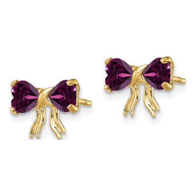 14K Yellow Gold 4mm Heart Rhodolite Garnet Bow Stud Earrings – view 2