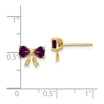 14K Yellow Gold 4mm Heart Rhodolite Garnet Bow Stud Earrings – view 4