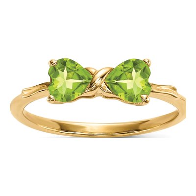 14K Yellow Gold Peridot August Bow Ring