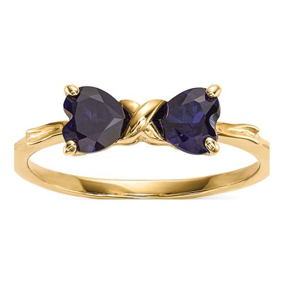 14K Yellow Gold Lab-Created Sapphire Bow Ring