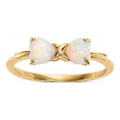 14K Yellow Gold Lab-Created Opal Bow Ring