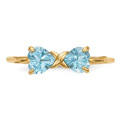 14K Yellow Gold Swiss Blue Topaz December Birthstone Bow Ring – view 4