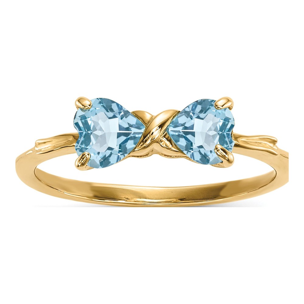 14K Yellow Gold Swiss Blue Topaz December Birthstone Bow Ring