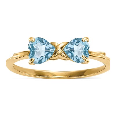 14K Yellow Gold Swiss Blue Topaz December Birthstone Bow Ring