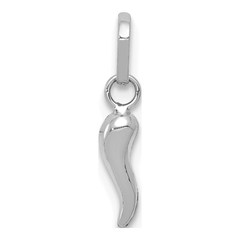 14K White Gold Rhodium-Plated 3-D Italian Horn Charm Pendant