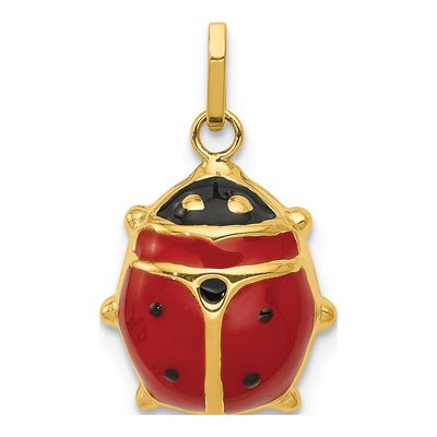 14K Yellow Gold Red Black Enamel Ladybug Charm