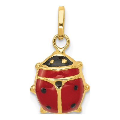 14K Yellow Gold Red Black Enamel Ladybug Charm