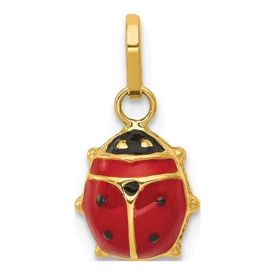 14K Yellow Gold Red Black Enamel Ladybug Charm