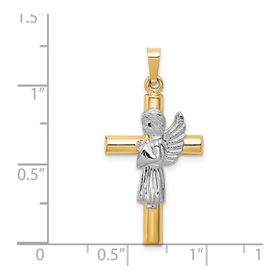 14K Two-Tone Gold Angel Cross Pendant – view 4