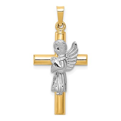 14K Two-Tone Gold Angel Cross Pendant