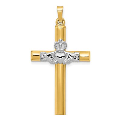 14K Two-Tone Gold Claddagh Cross Pendant