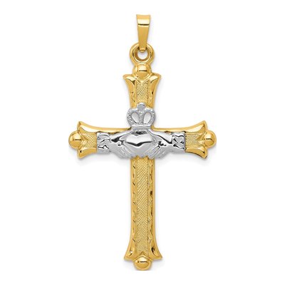 14K Two-Tone Gold Claddagh Cross Pendant
