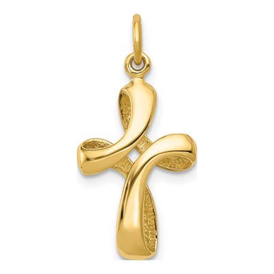 14K Yellow Gold Ribbon Cross Pendant
