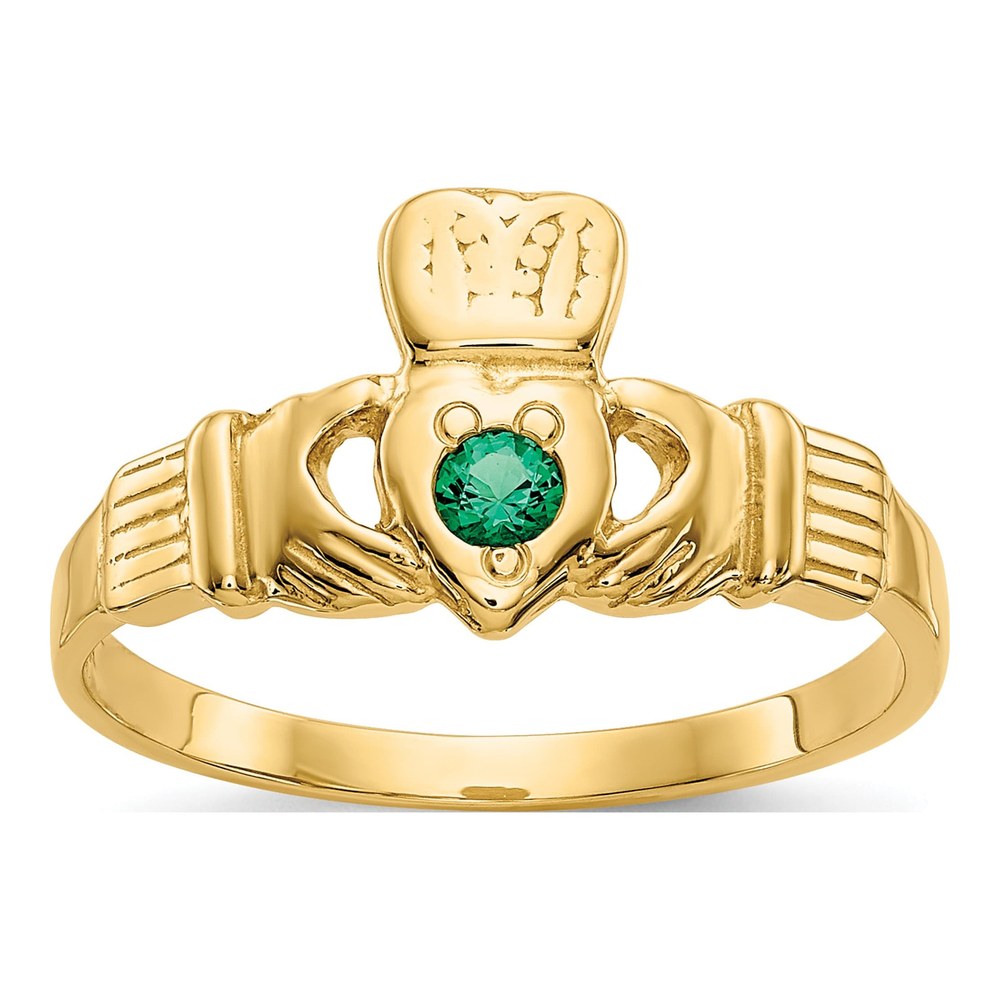 14K Yellow Gold CZ Claddagh Ring