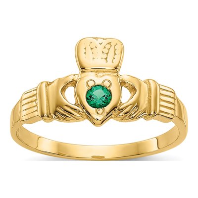 14K Yellow Gold CZ Claddagh Ring