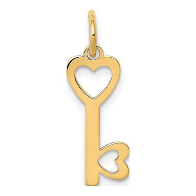 14K Yellow Gold Hearts Key Pendant