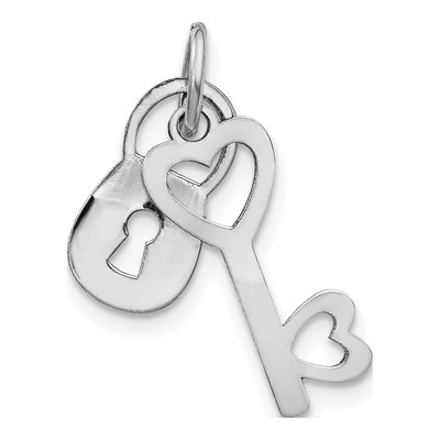 14K White Gold Lock Heart Key Pendant