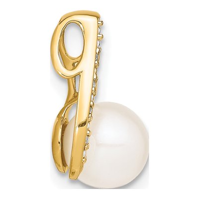 14K Yellow Gold Freshwater Cultured Pearl & Diamond Button Pendant – view 2